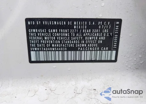 2017 Volkswagen Golf Alltrack Tsi S/Tsi Se/Tsi Sel from USA, damaged, VIN 3VWH17AU4HM544839